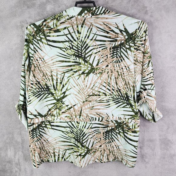 Womens Investments Tropical Leaf Print Blouse Shirt Button Up Roll Tab Sleeve XL - Picture 9 of 12